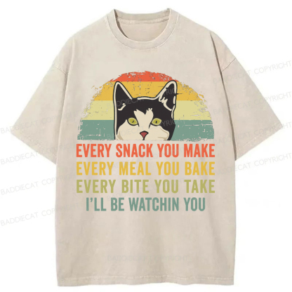 Baddiecat I'll Be Watching You Funny Cat Meme Washed T-shirt