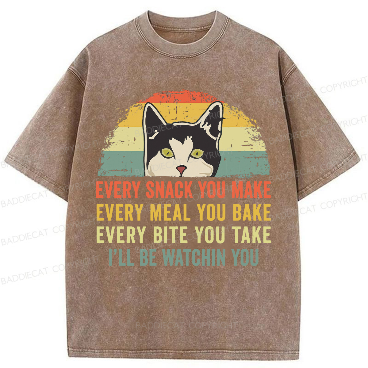 Baddiecat I'll Be Watching You Funny Cat Meme Washed T-shirt