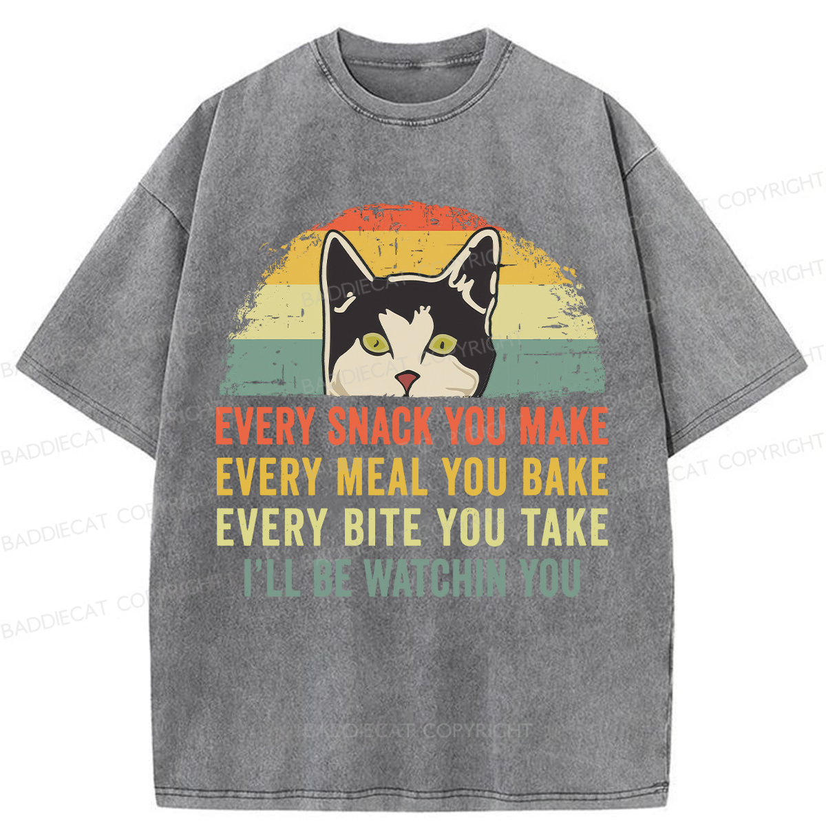 Baddiecat I'll Be Watching You Funny Cat Meme Washed T-shirt