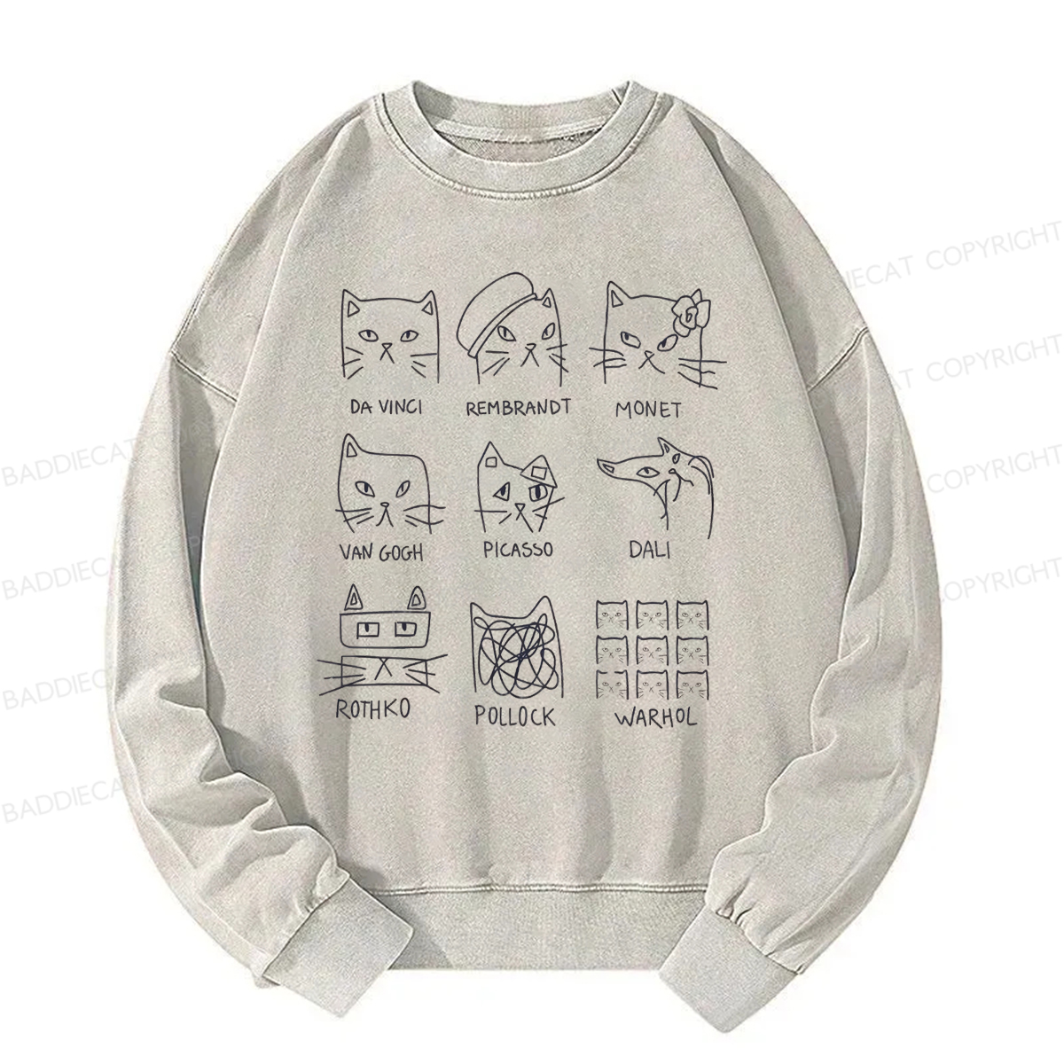 Baddiecat Artistic Cats Inspired By Famous Painters Washed Sweatshirt
