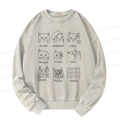 Baddiecat Artistic Cats Inspired By Famous Painters Washed Sweatshirt