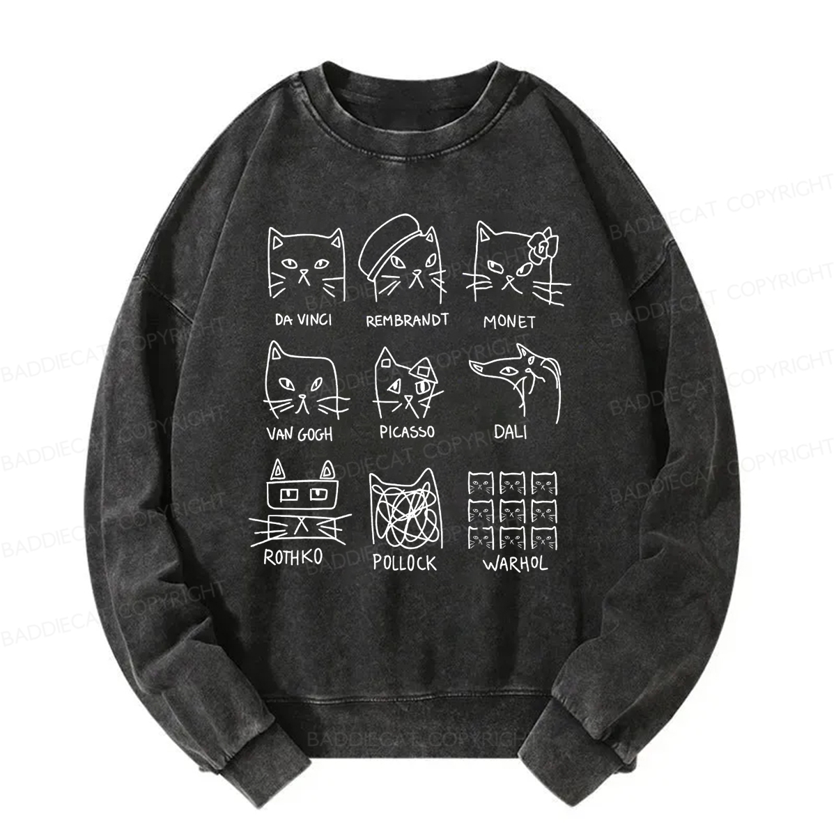 Baddiecat Artistic Cats Inspired By Famous Painters Washed Sweatshirt
