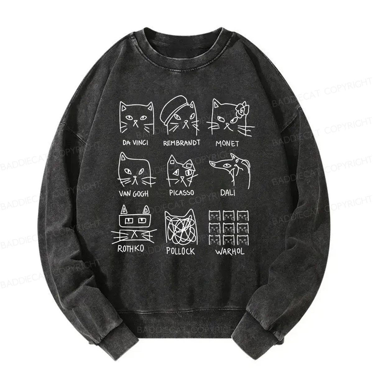 Baddiecat Artistic Cats Inspired By Famous Painters Washed Sweatshirt