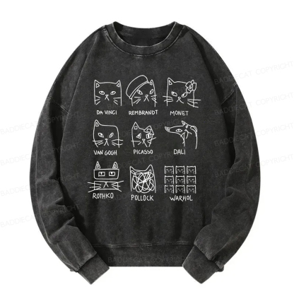 Baddiecat Artistic Cats Inspired By Famous Painters Washed Sweatshirt