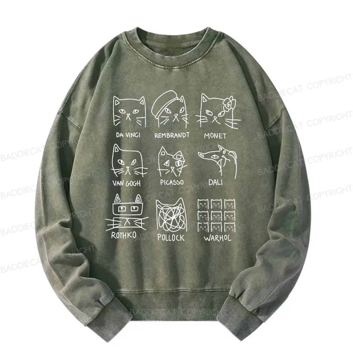 Baddiecat Artistic Cats Inspired By Famous Painters Washed Sweatshirt