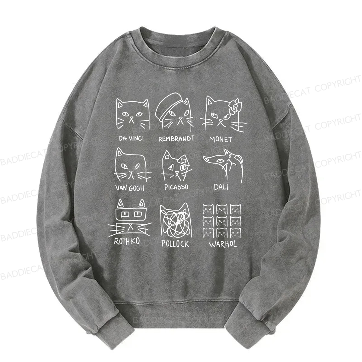 Baddiecat Artistic Cats Inspired By Famous Painters Washed Sweatshirt
