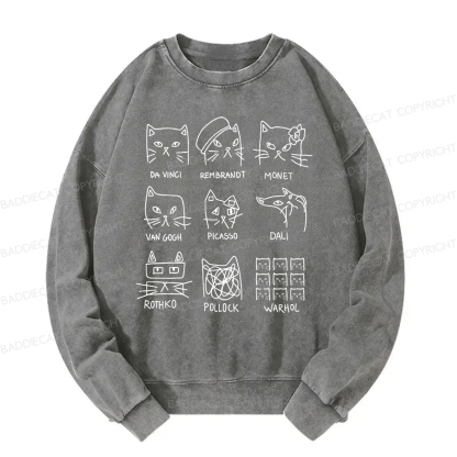 Baddiecat Artistic Cats Inspired By Famous Painters Washed Sweatshirt