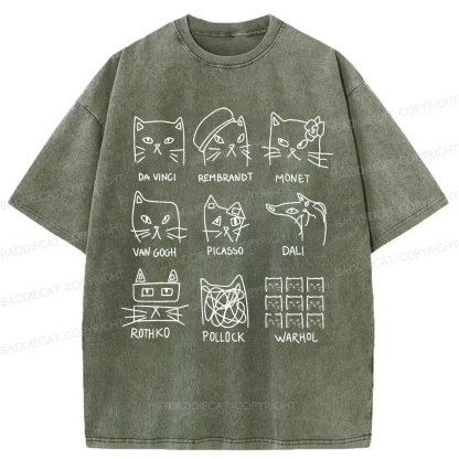 Baddiecat Artistic Cats Inspired By Famous Painters Washed T-shirt