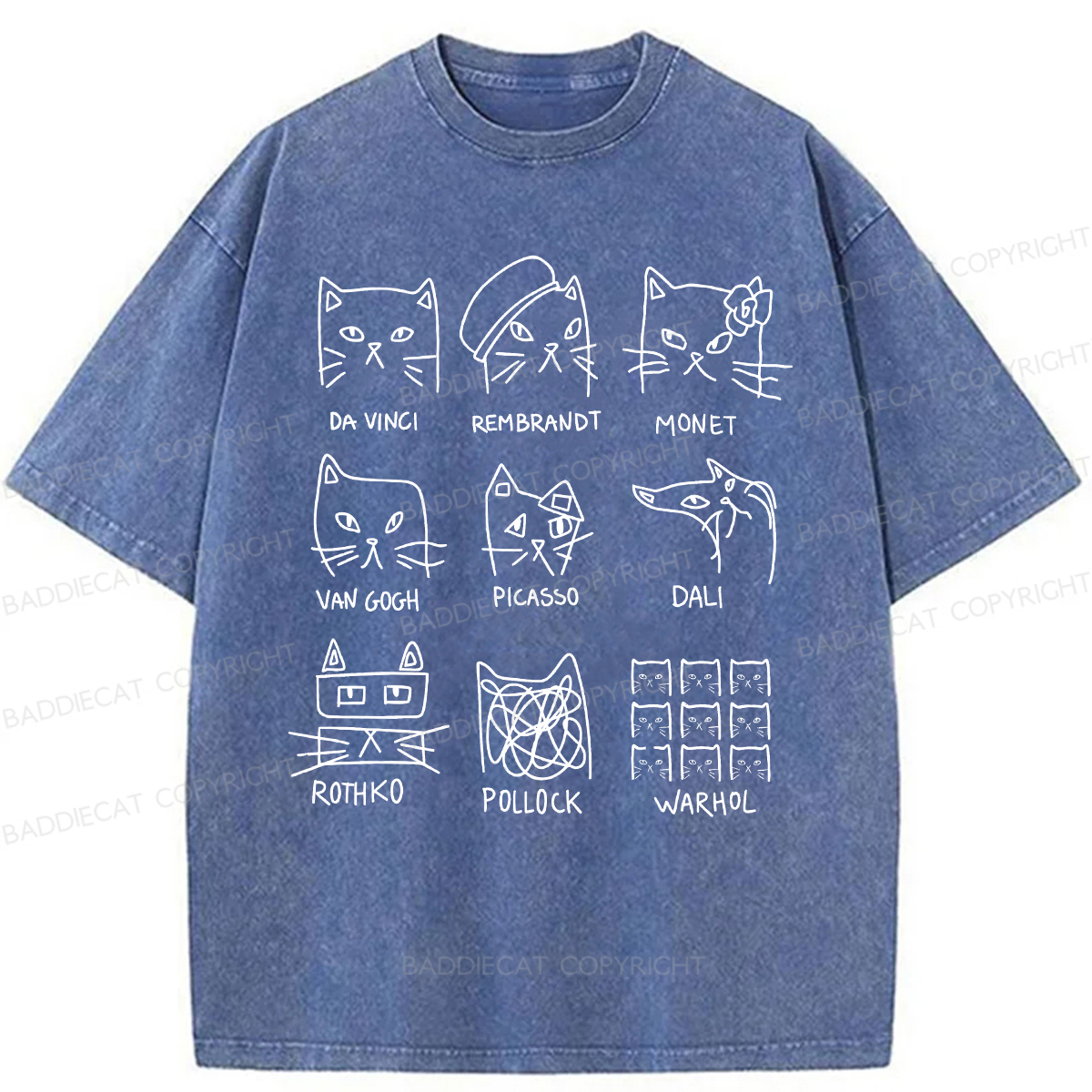 Baddiecat Artistic Cats Inspired By Famous Painters Washed T-shirt