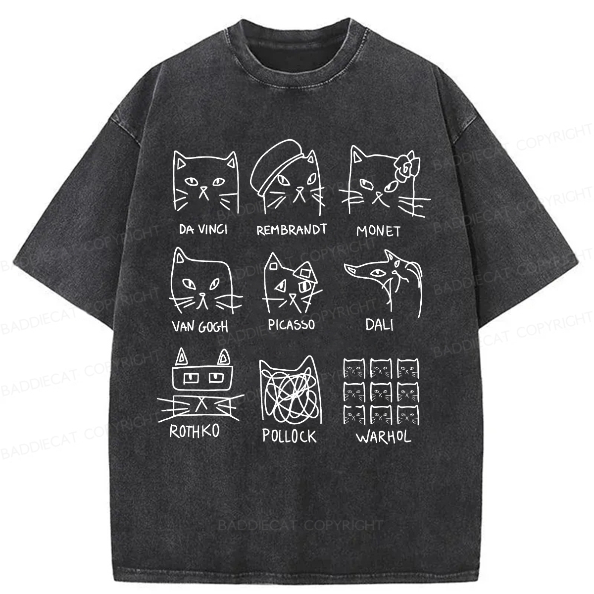 Baddiecat Artistic Cats Inspired By Famous Painters Washed T-shirt