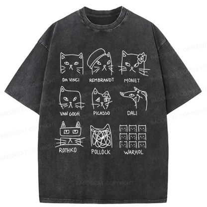 Baddiecat Artistic Cats Inspired By Famous Painters Washed T-shirt