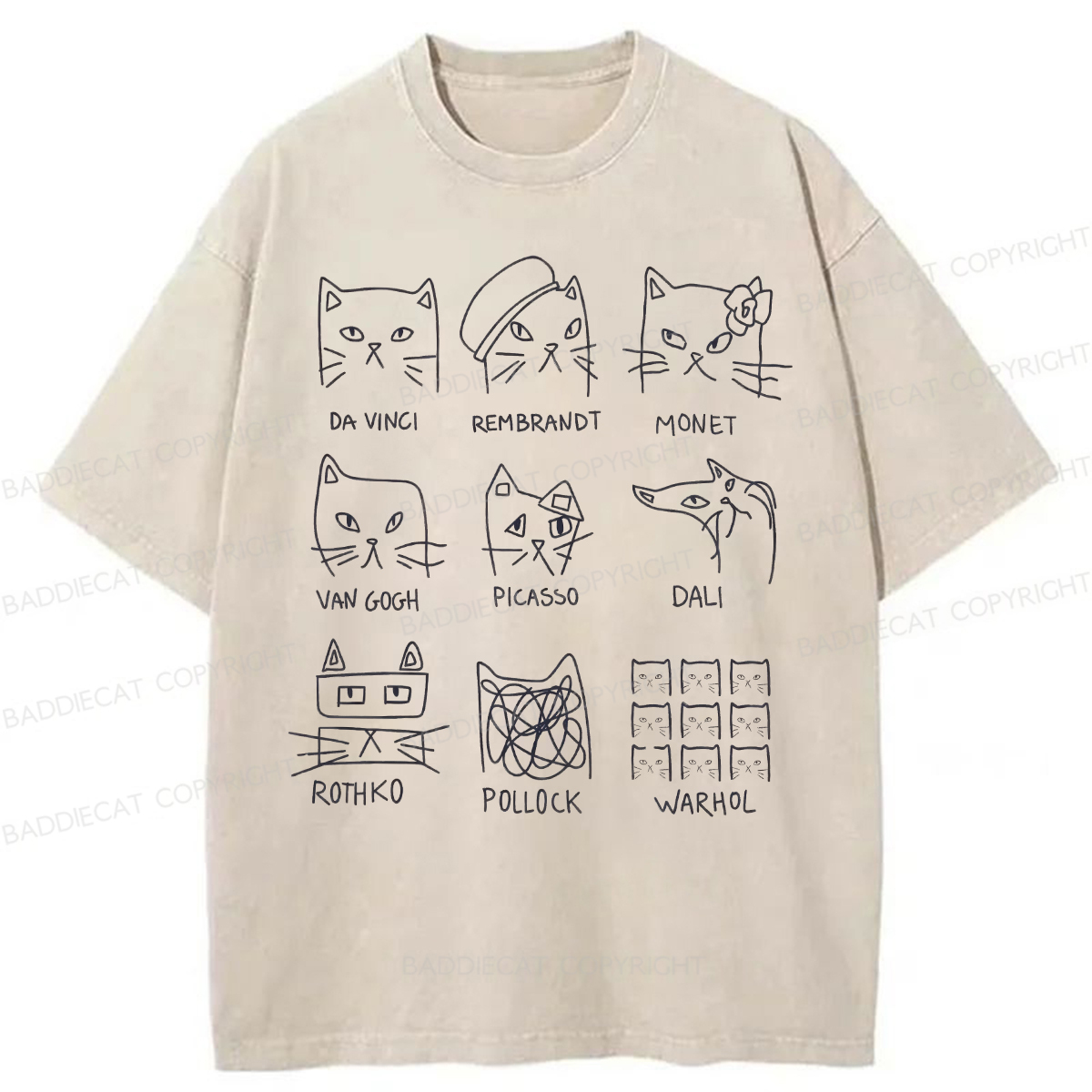 Baddiecat Artistic Cats Inspired By Famous Painters Washed T-shirt