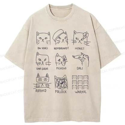 Baddiecat Artistic Cats Inspired By Famous Painters Washed T-shirt