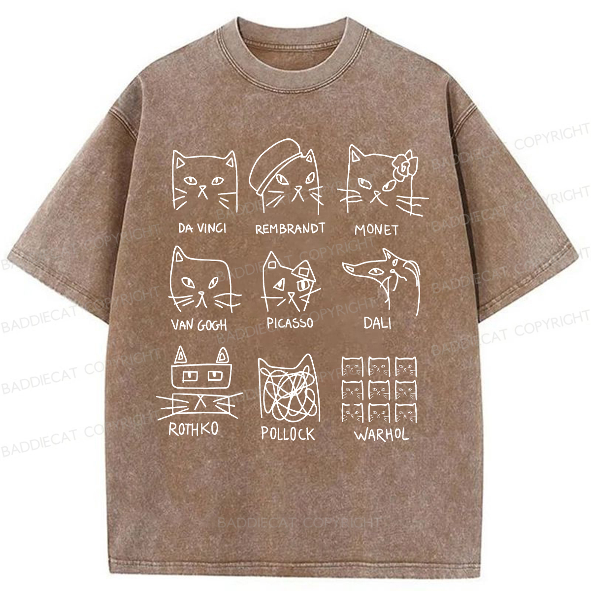Baddiecat Artistic Cats Inspired By Famous Painters Washed T-shirt