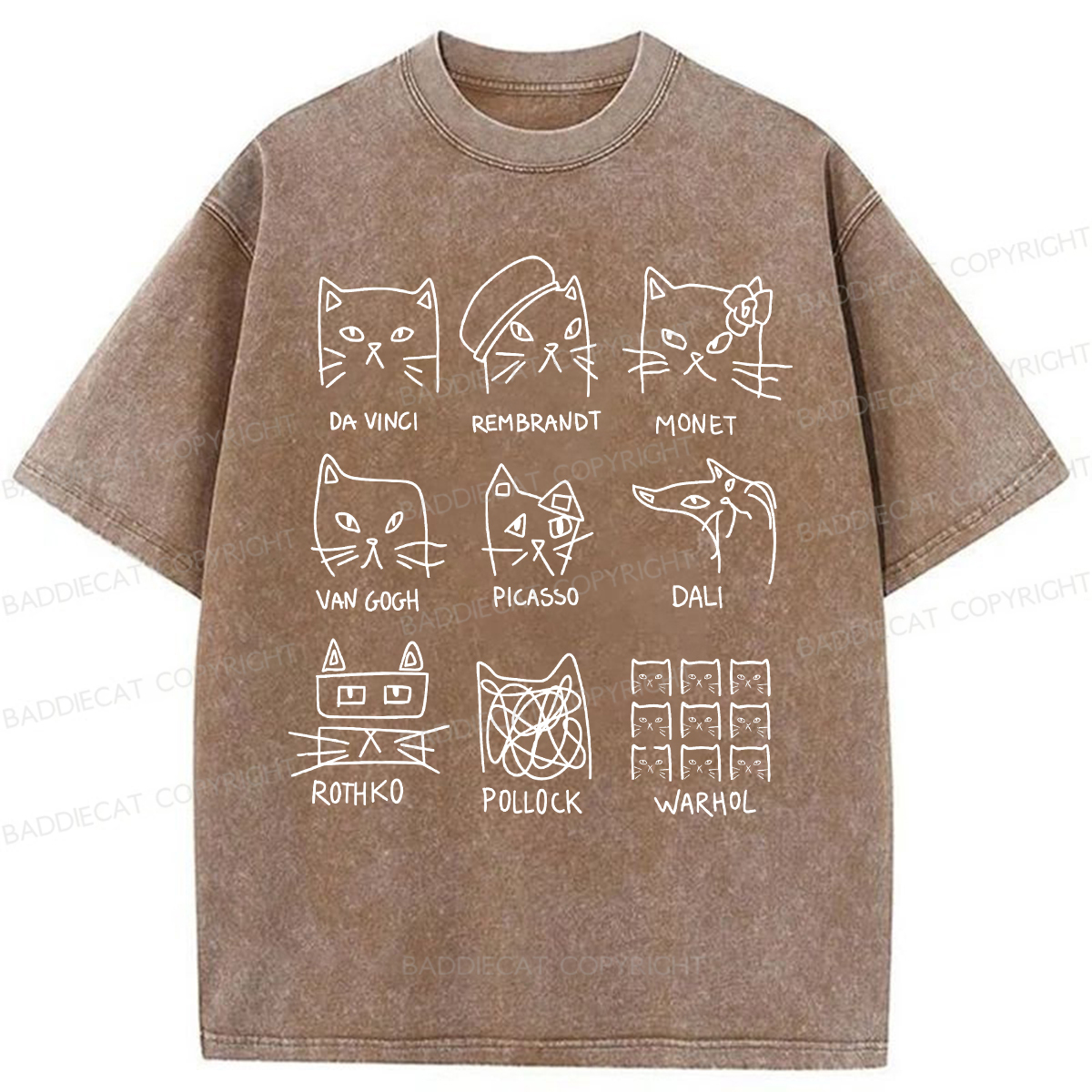 Baddiecat Artistic Cats Inspired By Famous Painters Washed T-shirt