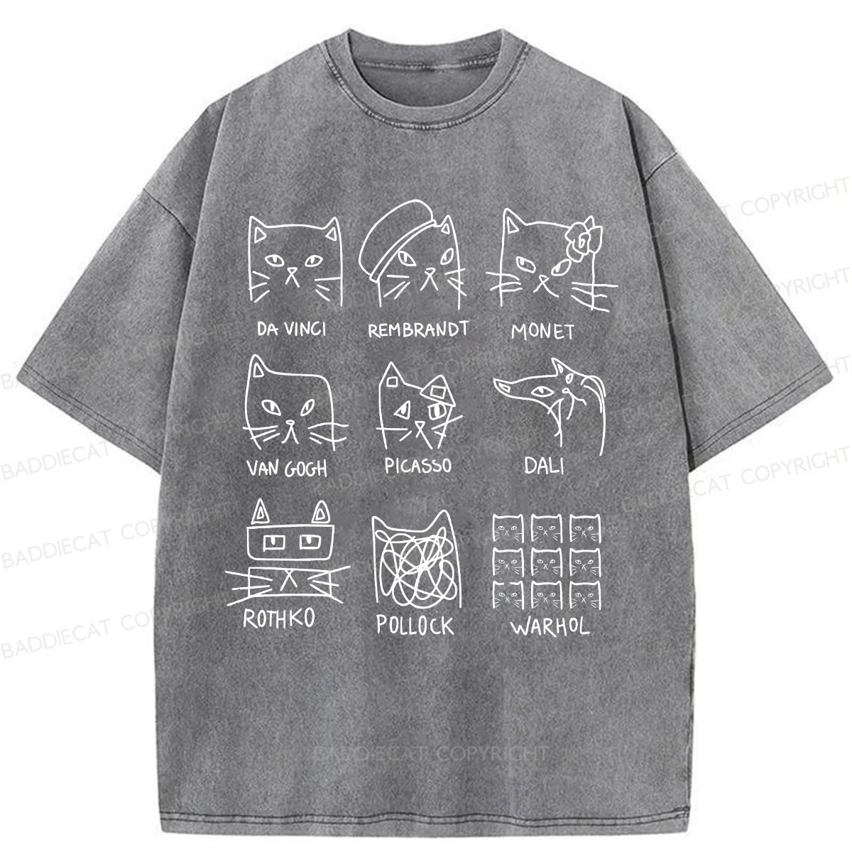 Baddiecat Artistic Cats Inspired By Famous Painters Washed T-shirt
