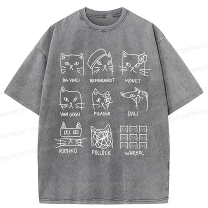 Baddiecat Artistic Cats Inspired By Famous Painters Washed T-shirt