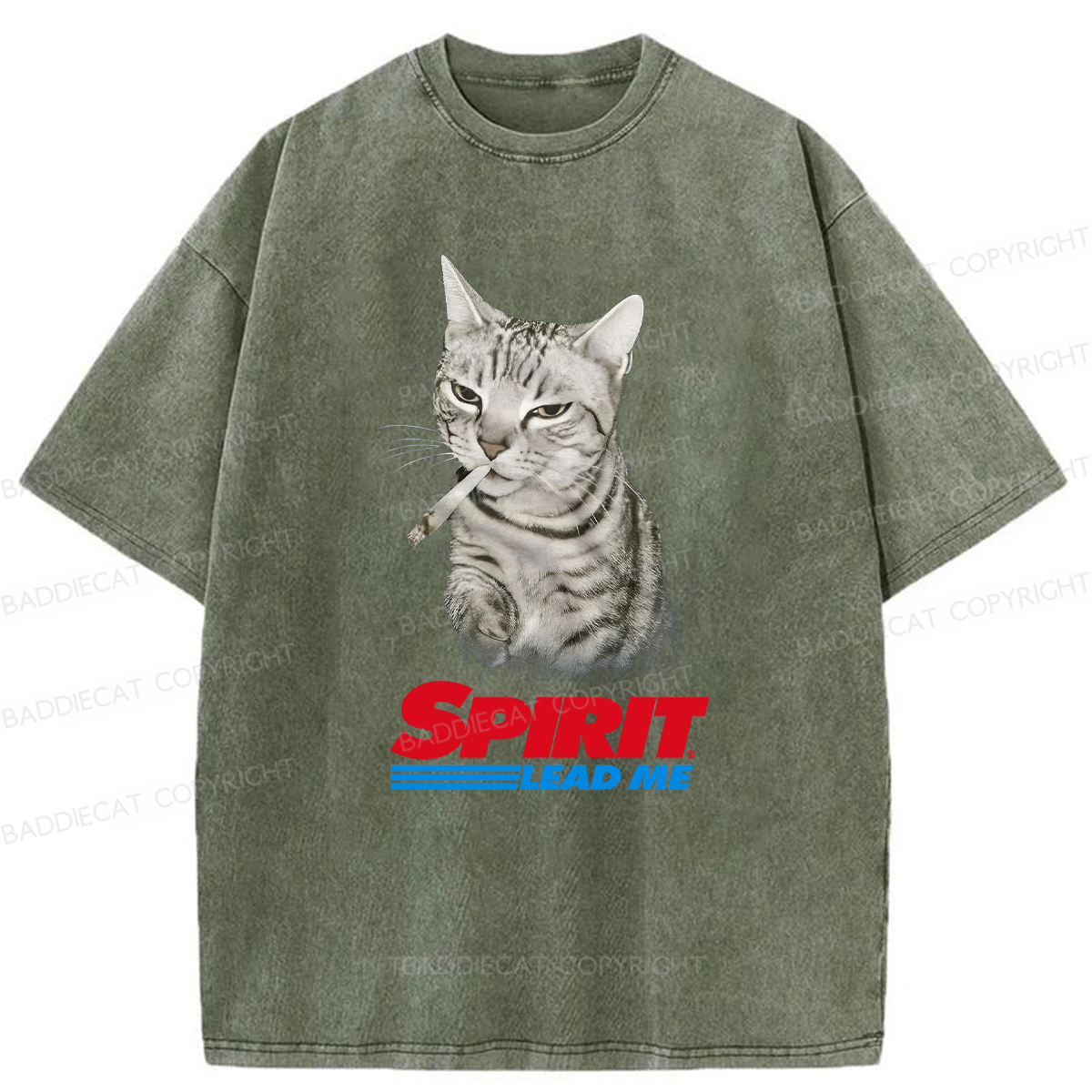Baddiecat Spirit Lead Me Smoking Cat Washed T-shirt