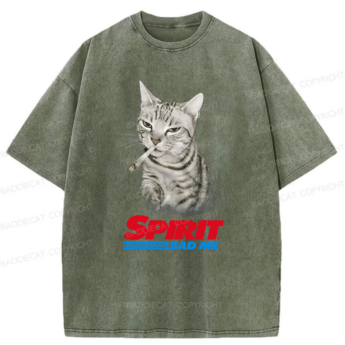 Baddiecat Spirit Lead Me Smoking Cat Washed T-shirt