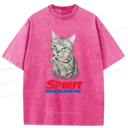 Baddiecat Spirit Lead Me Smoking Cat Washed T-shirt
