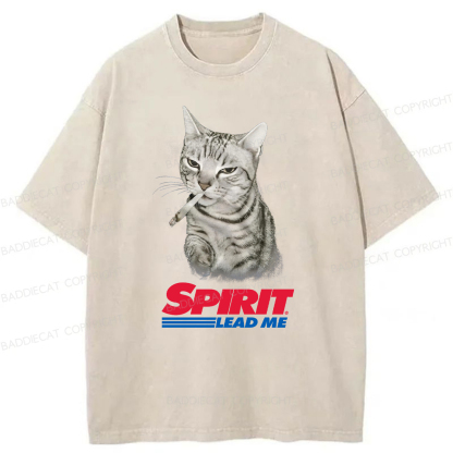 Baddiecat Spirit Lead Me Smoking Cat Washed T-shirt