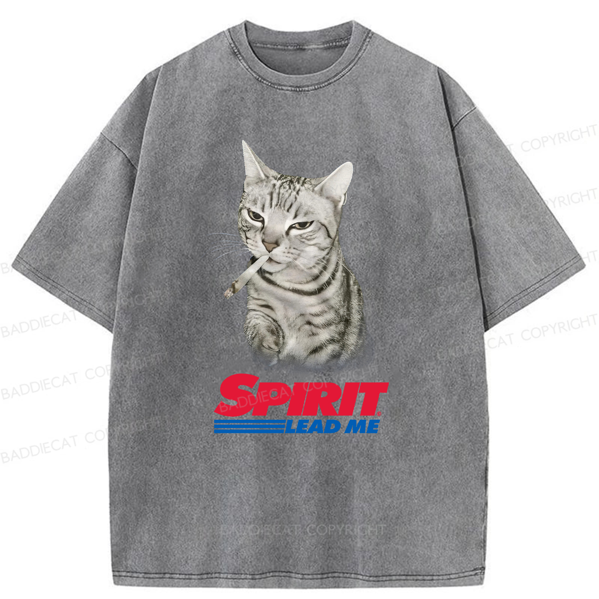 Baddiecat Spirit Lead Me Smoking Cat Washed T-shirt