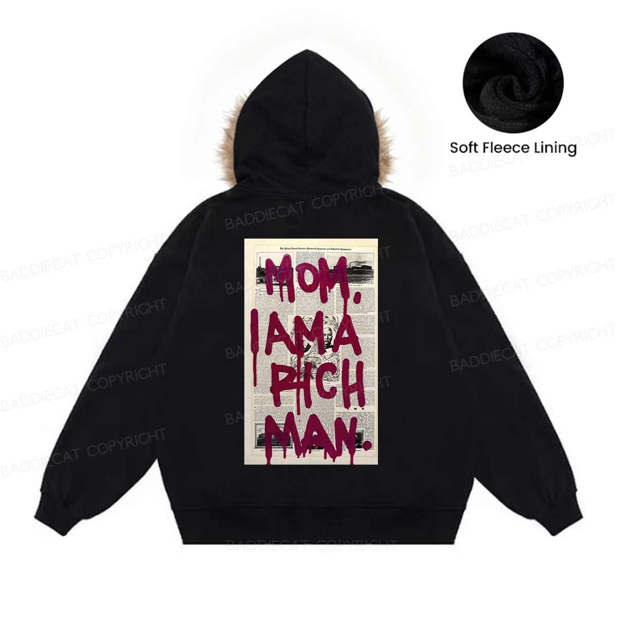 Baddiecat Mom I Am A Rich Man Faux-fur–trimmed Hood Fleece Jacket