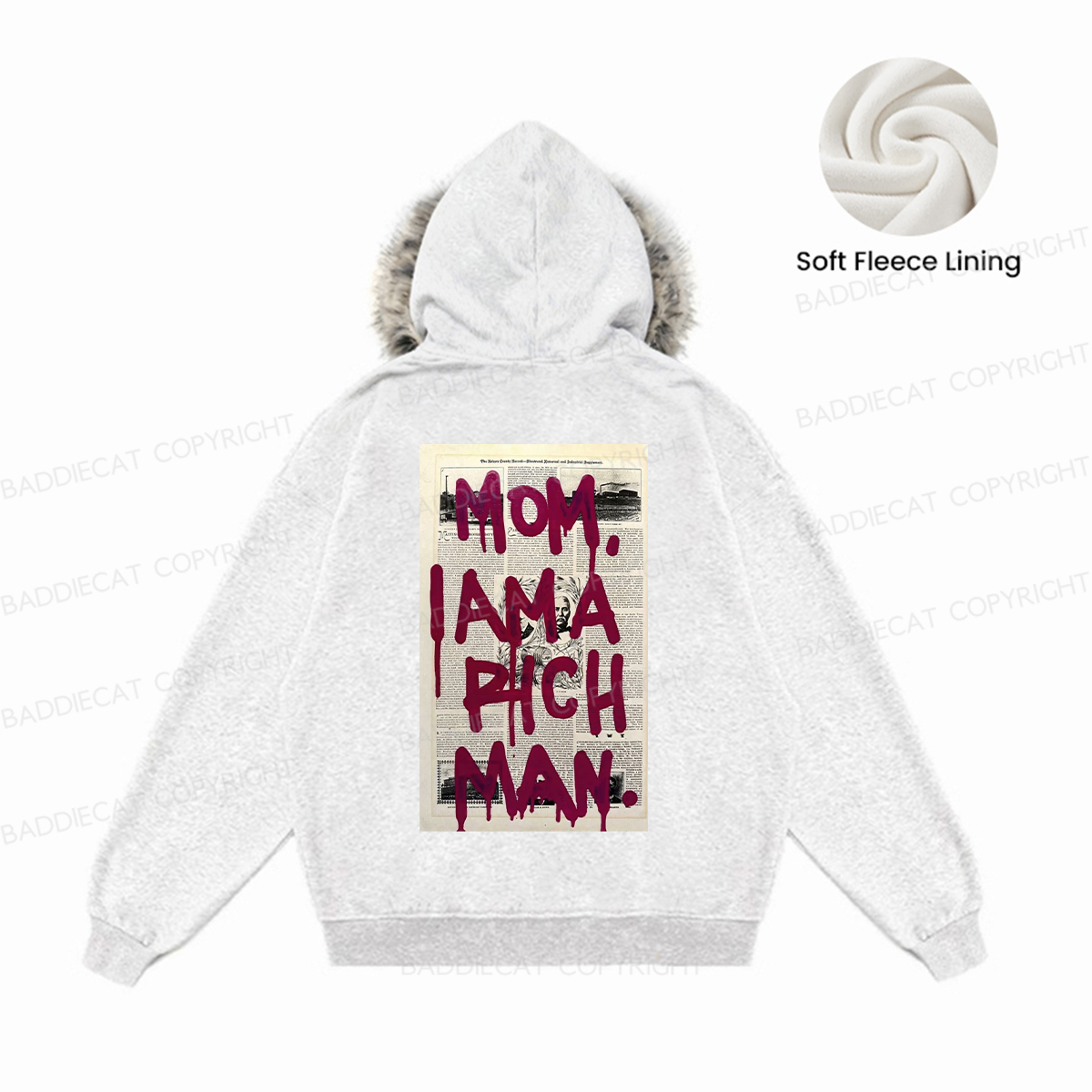 Baddiecat Mom I Am A Rich Man Faux-fur–trimmed Hood Fleece Jacket
