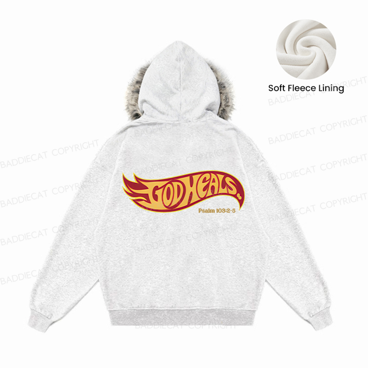 Baddiecat GOD HEALS Faux-fur–trimmed Hood Fleece Jacket