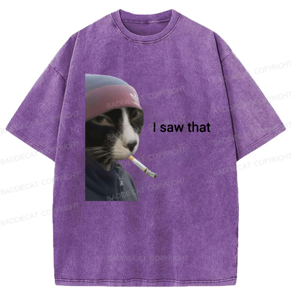 Baddiecat I Saw That Smoking Cat Meme Washed T-shirt