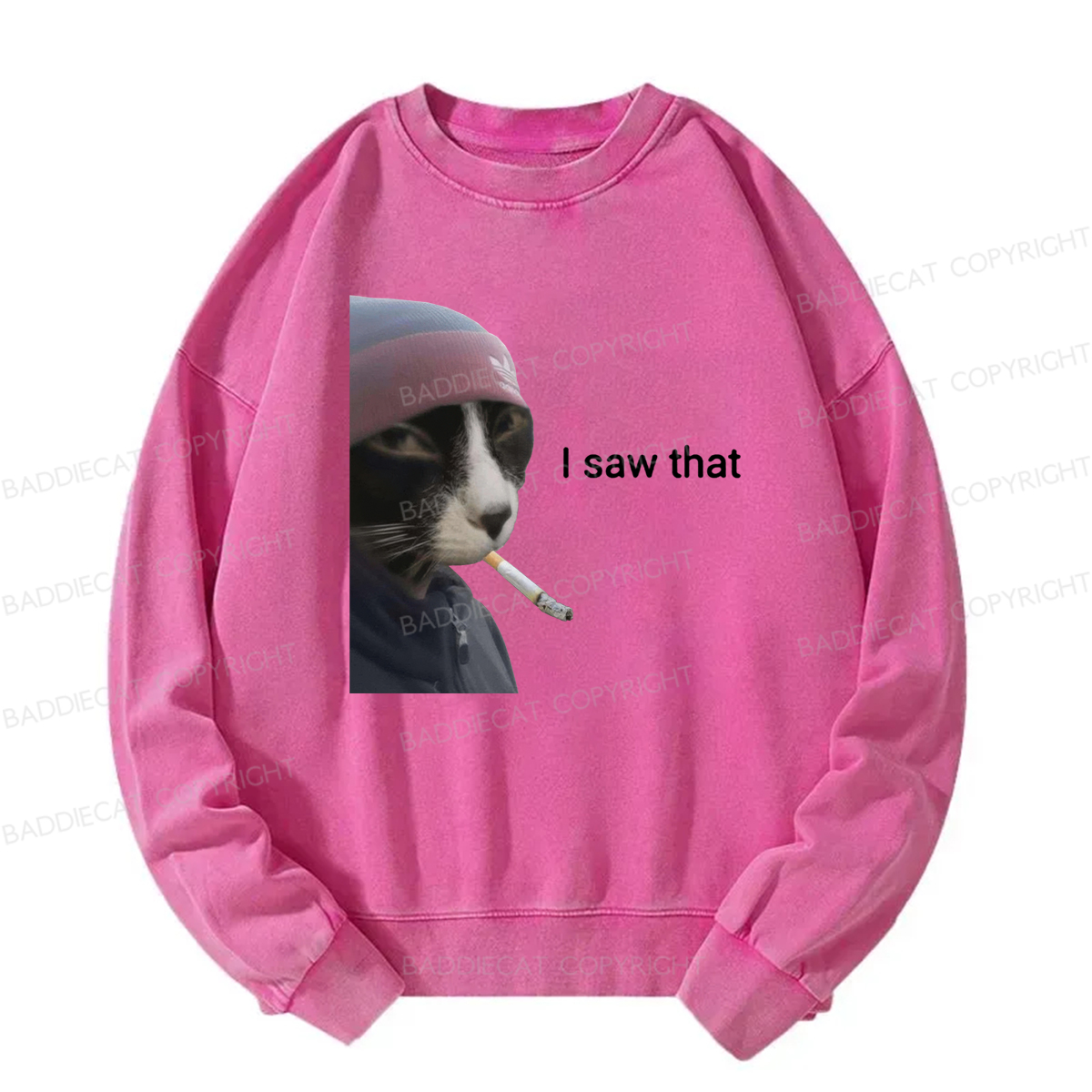 Baddiecat I Saw That Smoking Cat Meme Washed Sweatshirt