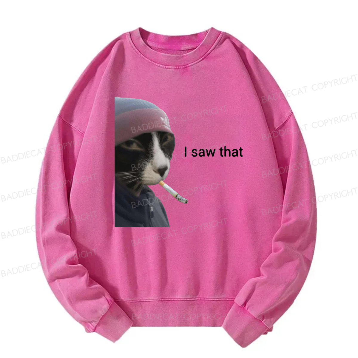 Baddiecat I Saw That Smoking Cat Meme Washed Sweatshirt