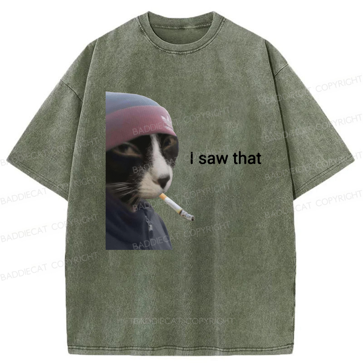 Baddiecat I Saw That Smoking Cat Meme Washed T-shirt
