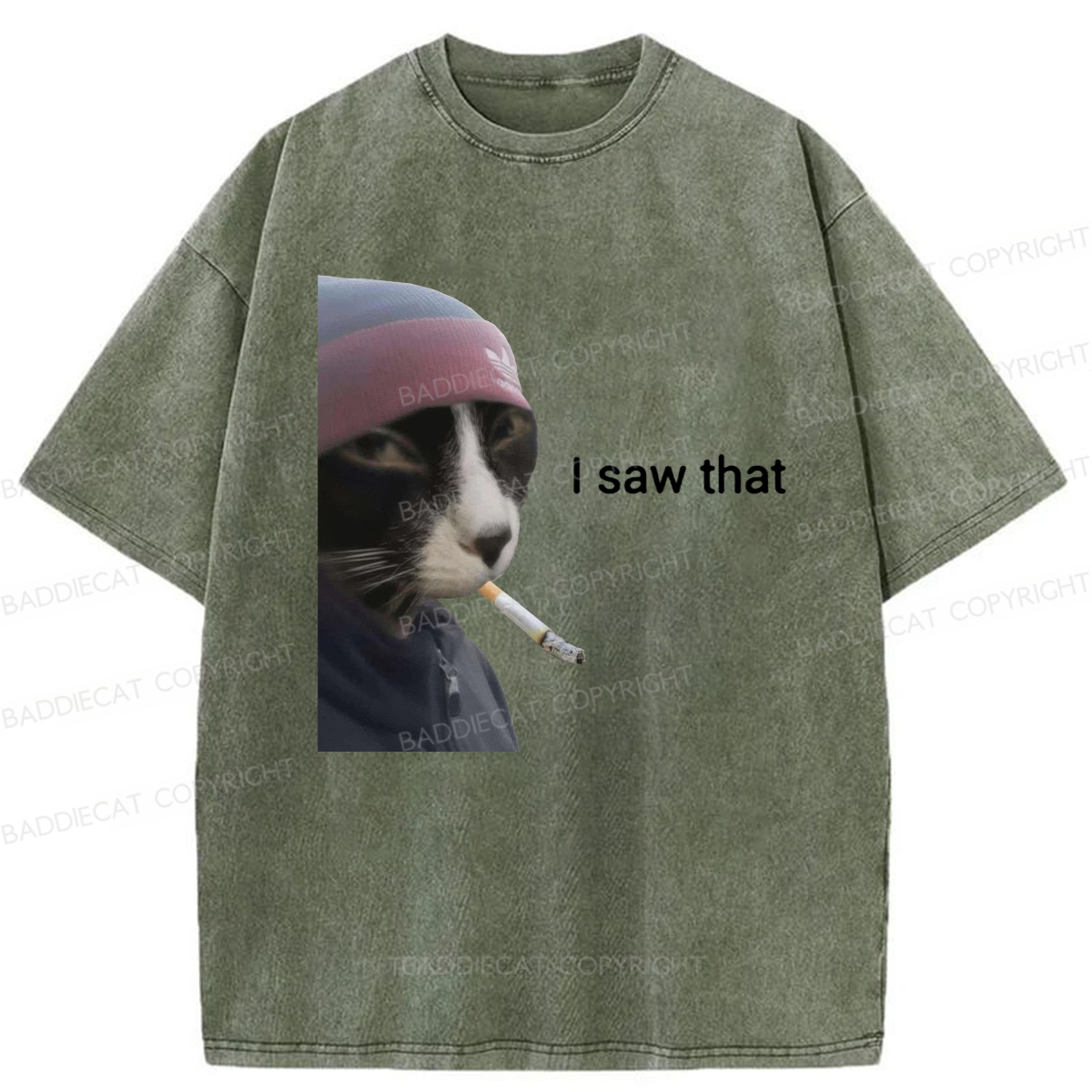 Baddiecat I Saw That Smoking Cat Meme Washed T-shirt