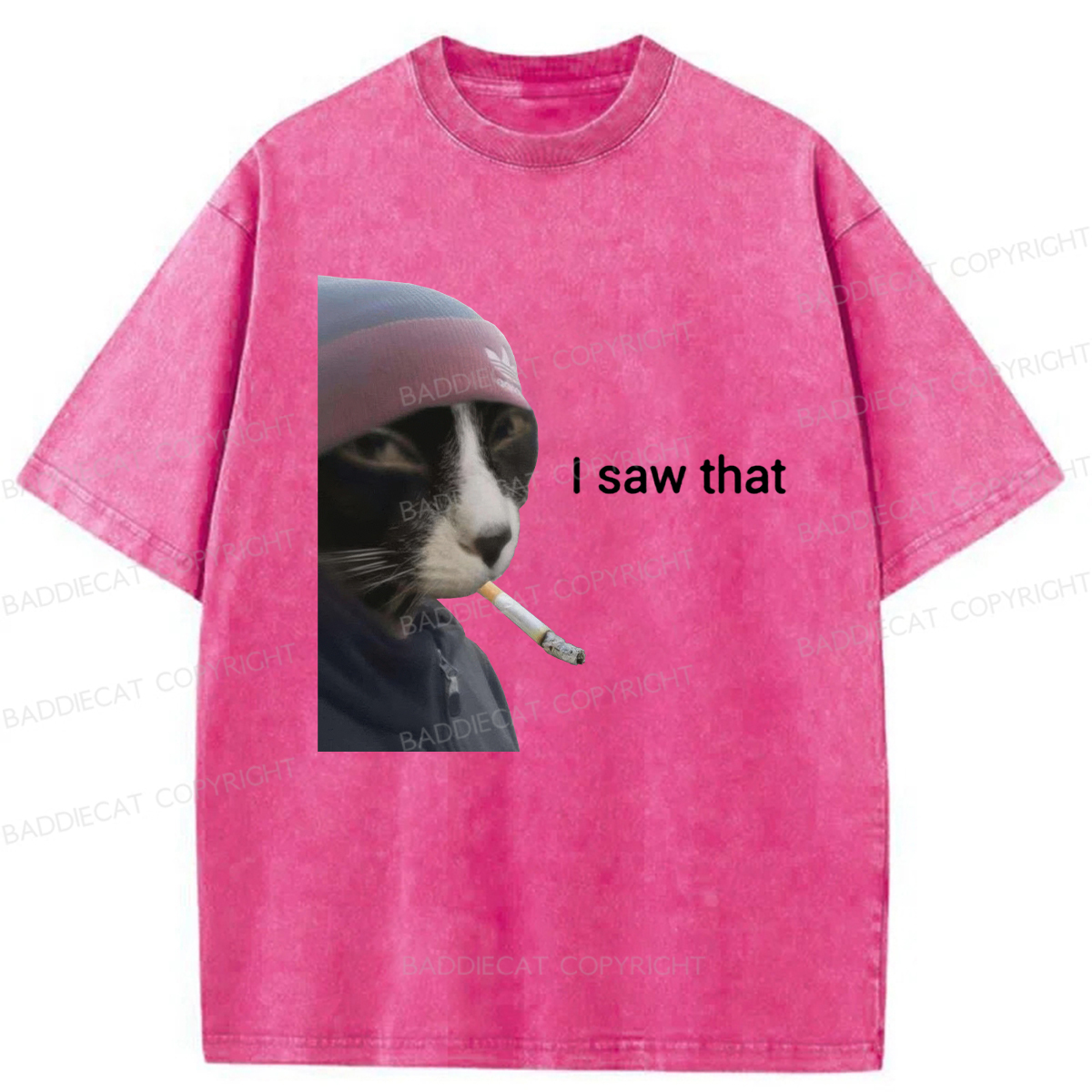 Baddiecat I Saw That Smoking Cat Meme Washed T-shirt