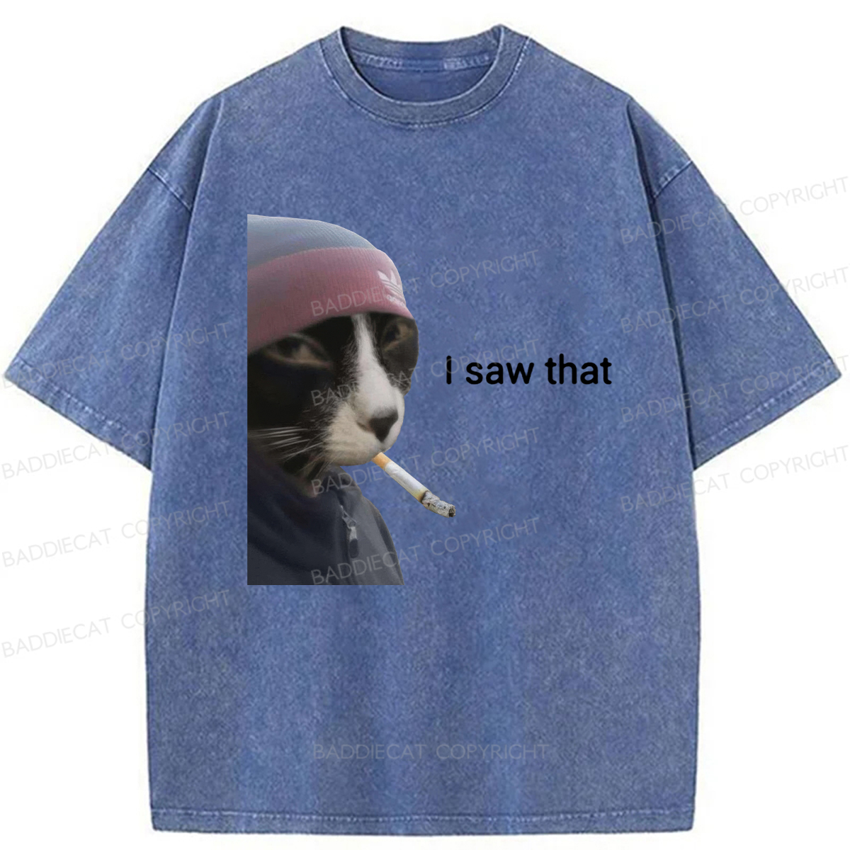Baddiecat I Saw That Smoking Cat Meme Washed T-shirt