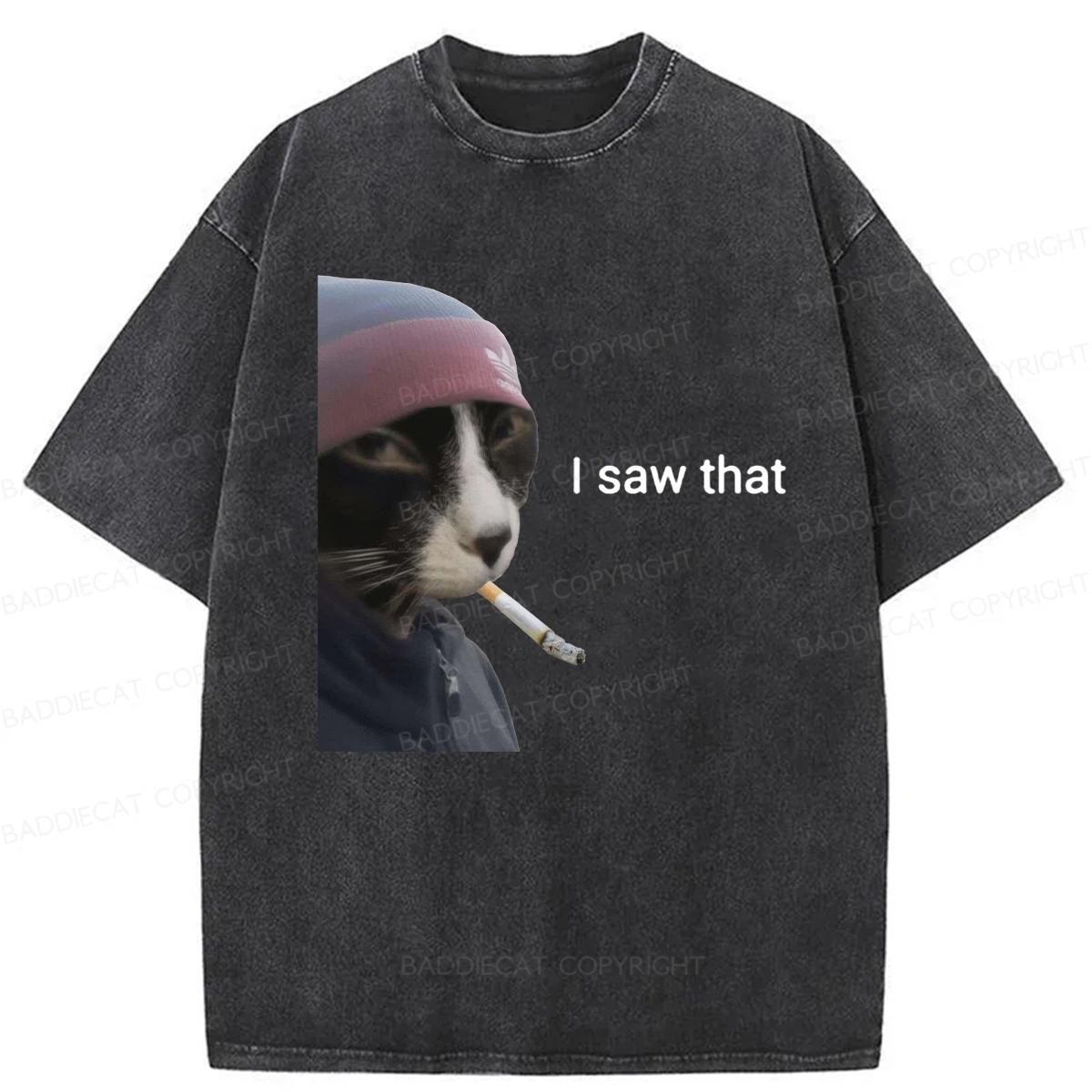 Baddiecat I Saw That Smoking Cat Meme Washed T-shirt