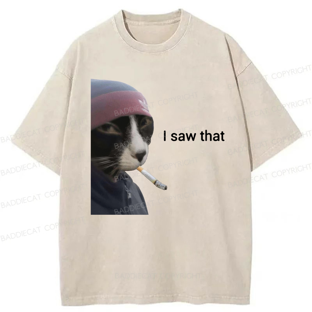 Baddiecat I Saw That Smoking Cat Meme Washed T-shirt