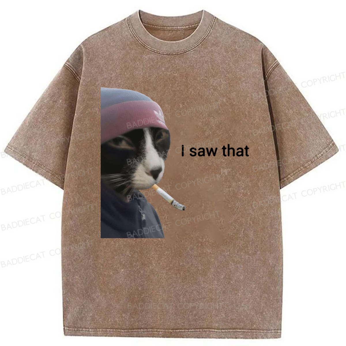 Baddiecat I Saw That Smoking Cat Meme Washed T-shirt