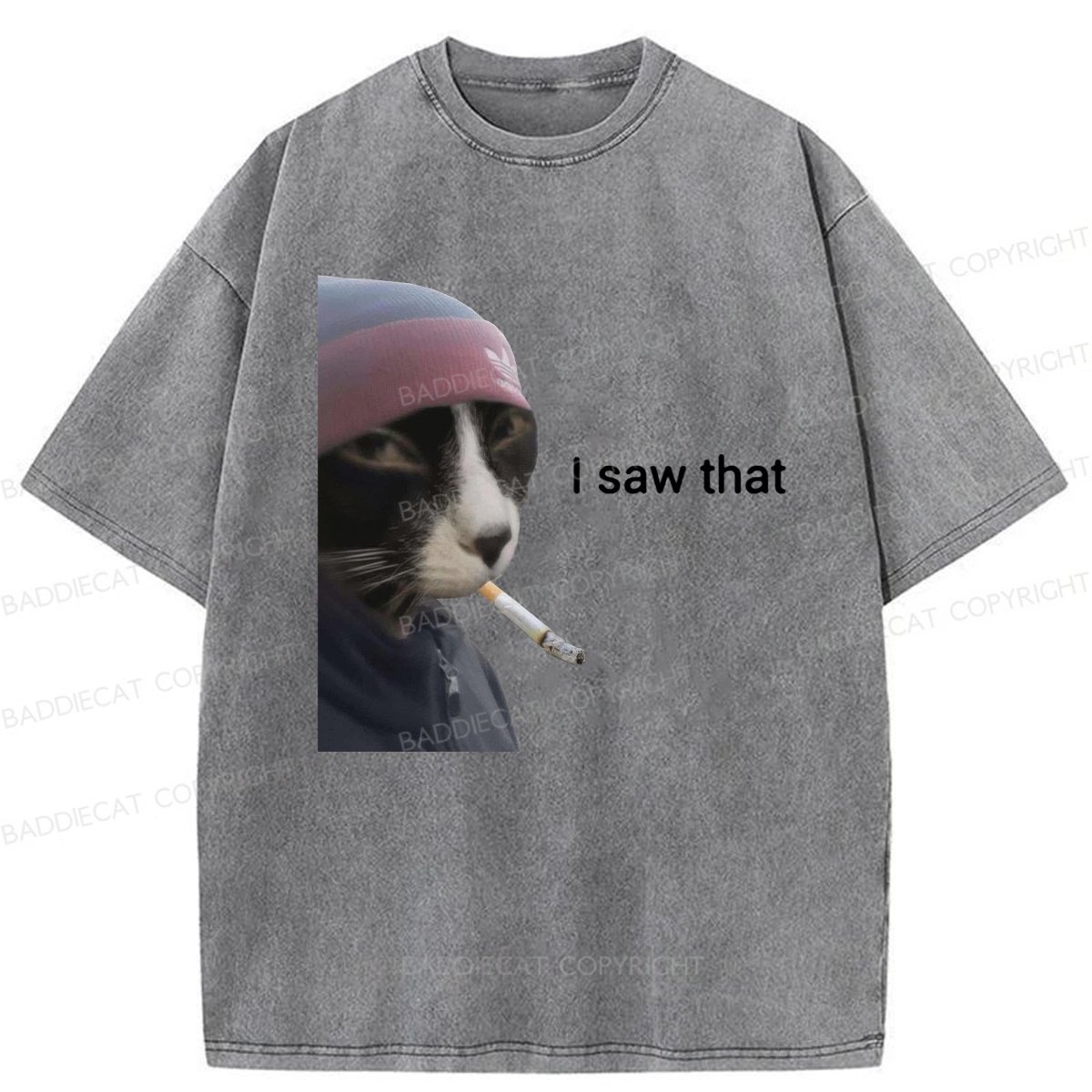 Baddiecat I Saw That Smoking Cat Meme Washed T-shirt
