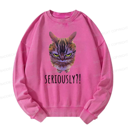 Baddiecat Seriously Funny Cat Meme Washed Sweatshirt