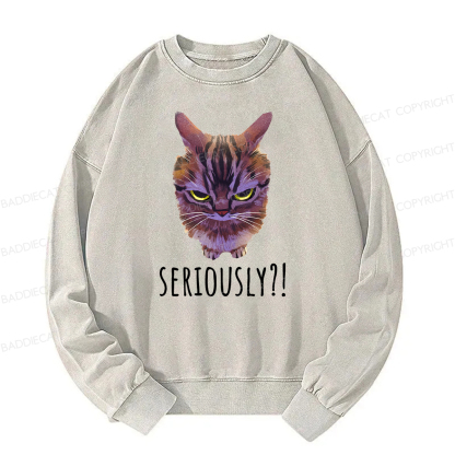 Baddiecat Seriously Funny Cat Meme Washed Sweatshirt