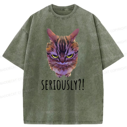 Baddiecat Seriously Funny Cat Meme Washed T-shirt