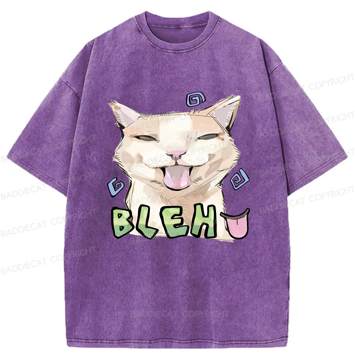 Baddiecat Bleh Playful Funny Cat Meme Washed T-shirt