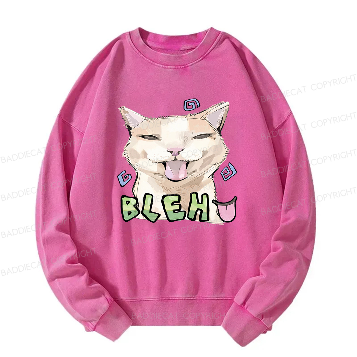 Baddiecat Bleh Playful Funny Cat Meme Washed Sweatshirt