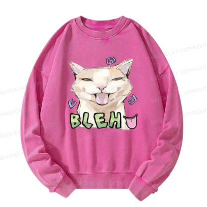 Baddiecat Bleh Playful Funny Cat Meme Washed Sweatshirt