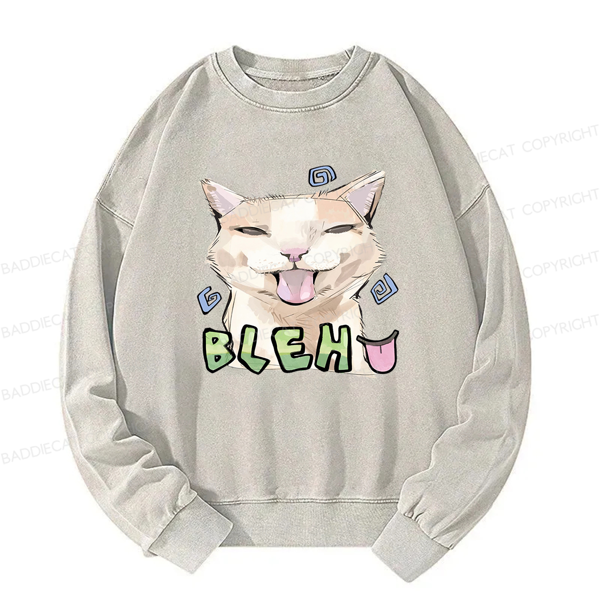Baddiecat Bleh Playful Funny Cat Meme Washed Sweatshirt