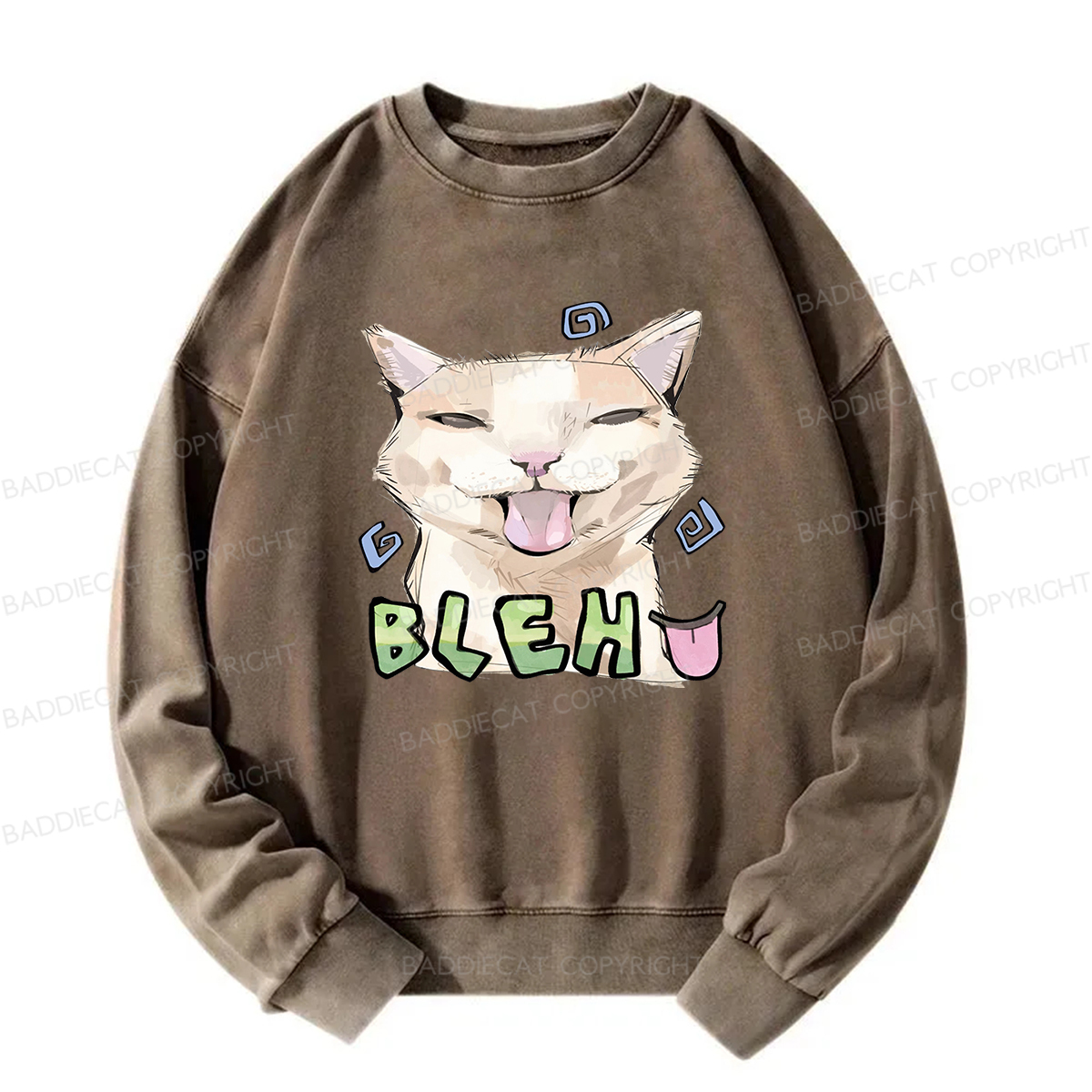 Baddiecat Bleh Playful Funny Cat Meme Washed Sweatshirt