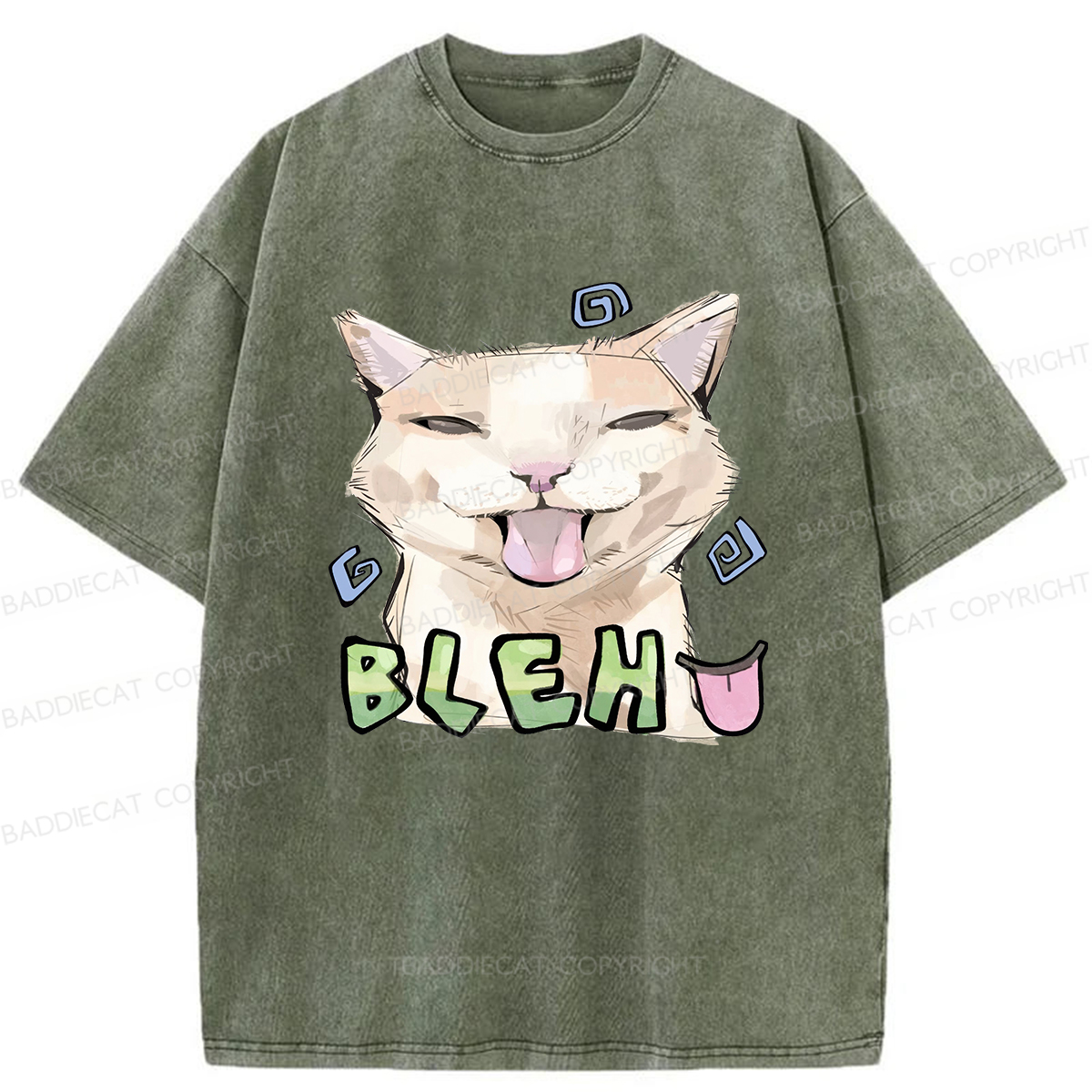 Baddiecat Bleh Playful Funny Cat Meme Washed T-shirt