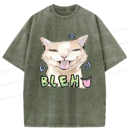 Baddiecat Bleh Playful Funny Cat Meme Washed T-shirt